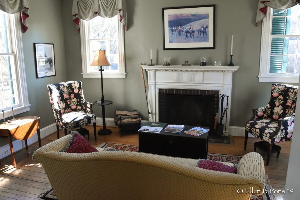 The formal living room is a shared space for clients visiting the farm.